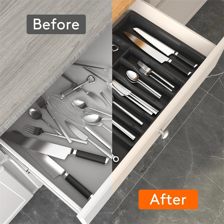 LMETJMA Expandable Silverware Cutlery Utensil Organizer Tray Kitchen Drawer Organizer Adjustable Flatware Cutlery Holder JT305