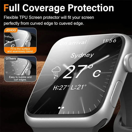 OKEYWOW Apple Watch series hydrogel screen protector films for 38mm to 49mm models, shown in a 5-pack with clear, flexible coverage.