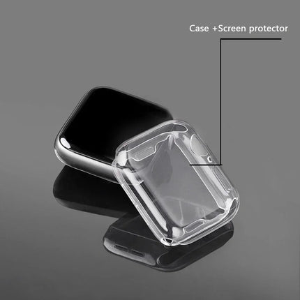 Silicone Apple Watch case and screen protector bumper for Series 9 to SE, fits 38mm to 46mm models, by OKEYWOW.