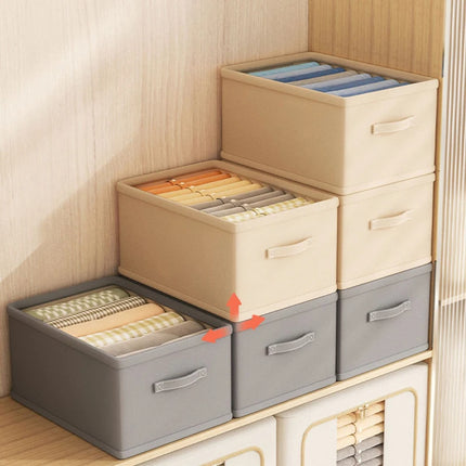 OKEYWOW jeans and underwear storage organizer box with compartments for bras, socks, and clothing, fits in wardrobe drawers.
