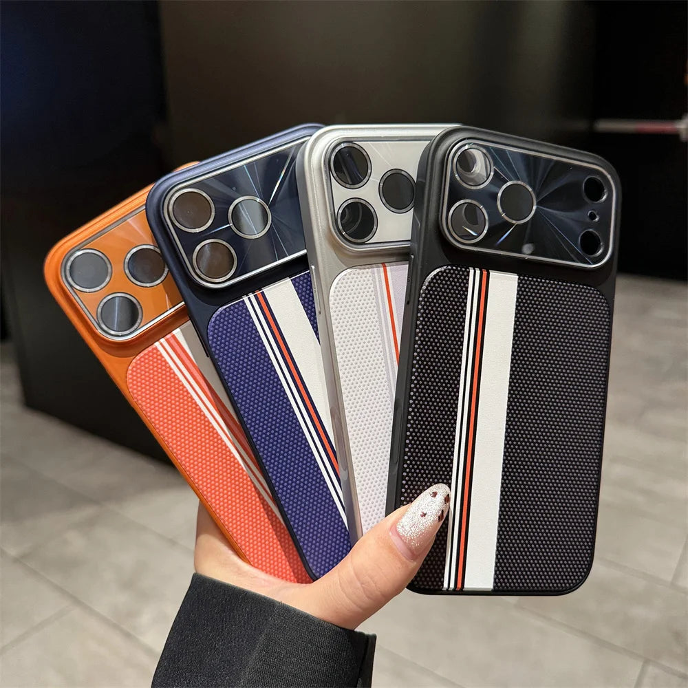 Luxury Colorful Striped Lattice Pattern Magnetic Phone Case For iPhone 17 16 15 14 13 Pro Max Air 16 Plus Anti-Slip Back Cover