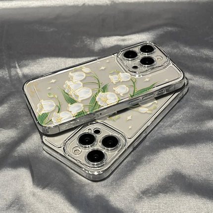 Aesthetic flower transparent silicone shockproof iPhone case for iPhone 12 to 16 Pro Max by OKEYWOW, featuring colorful floral design.