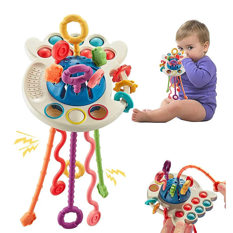 Baby Montessori Pull String Sensory Toys: Silicone Teething Activity Toys for Kids Aged 6-12 Months, Promotes Development and Education