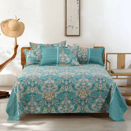 OKEYWOW polyester cotton flat bed sheet for queen and king beds, shown in neutral color with smooth, soft fabric and neat edges.