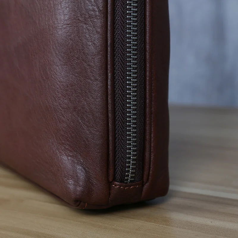 Vintage Men's Briefcase Top Layer Cowhide Casual Handbag Leather Business Shoulder Messenger Bag Brown 14 Inch Laptop Bag NZPJ