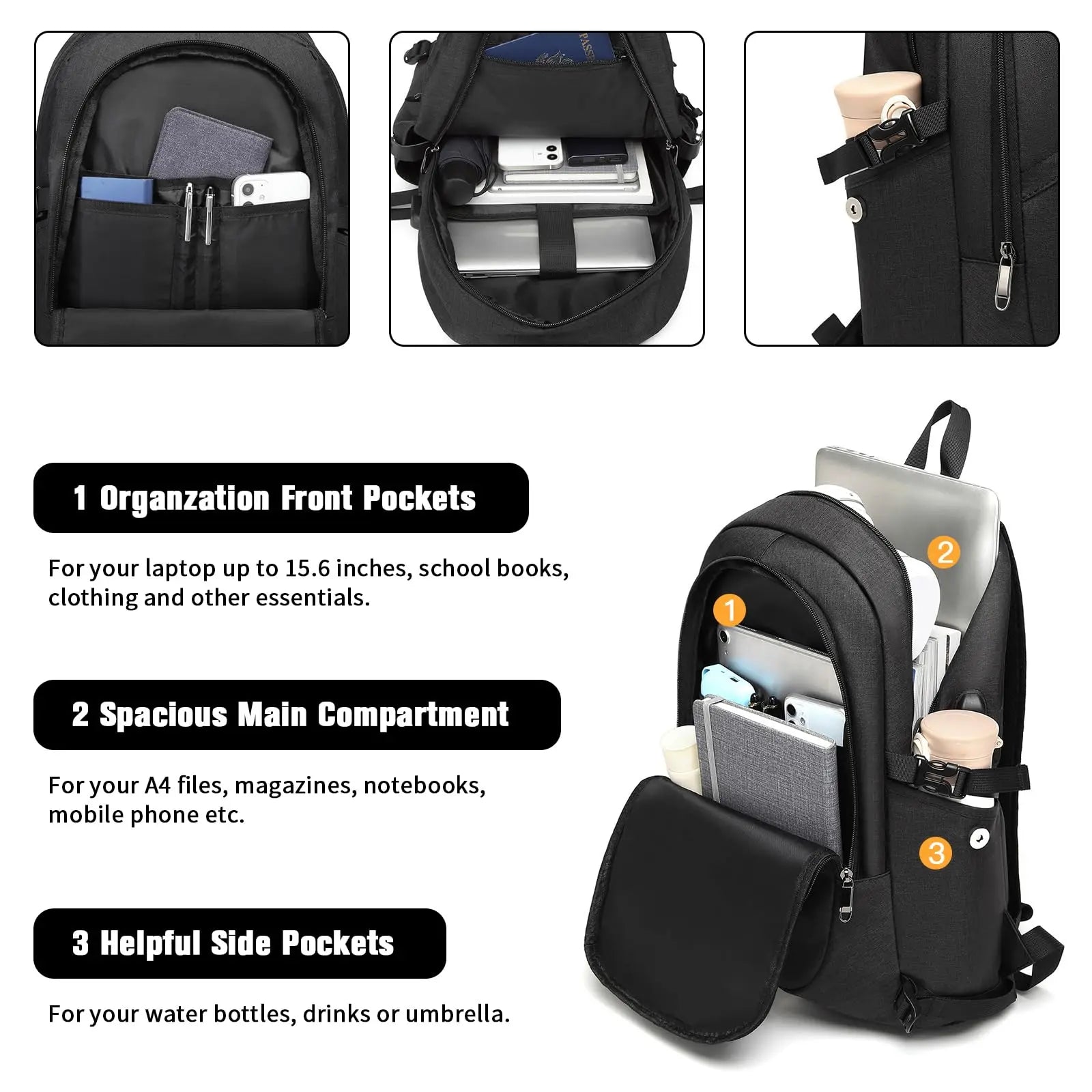Kono Anti-Theft Laptop Backpack - 15.6 Inch Lightweight Laptop Bag for Men & Women - USB Charging Port, Travel, Business, Work.