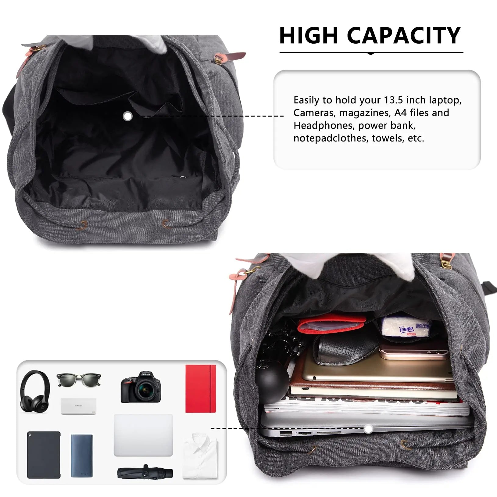 Canvas Backpack Unisex Vintage Rucksack School Bag Casual Daypack for Women/Men Outdoor Travel Hiking Camping