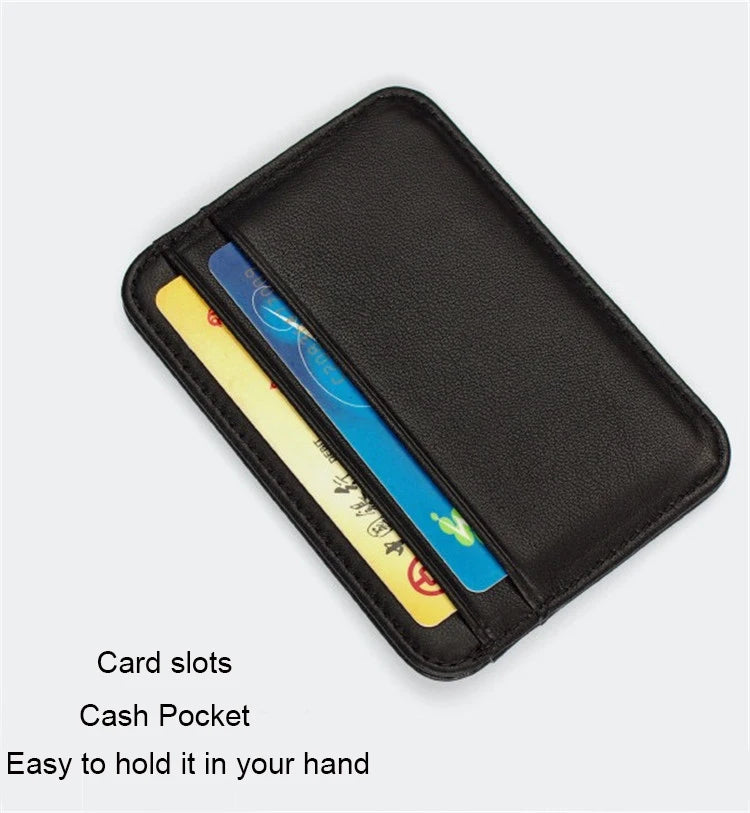 Genuine Leather Card Holder Slim Business Card id Holder Credit Card Case Thin Small Wallet for men Cardholder Sticker black