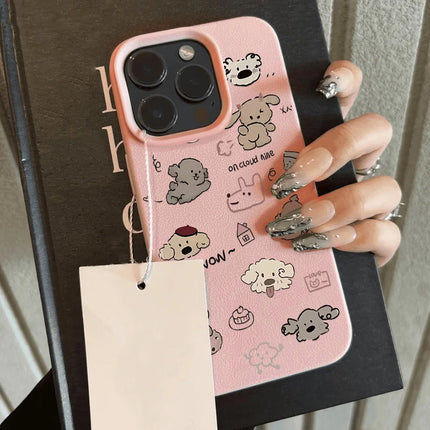 OKEYWOW iPhone cartoon dog case, soft leather shockproof cover for iPhone 11, 12, 13, 14, 15, 16 Pro Max models.