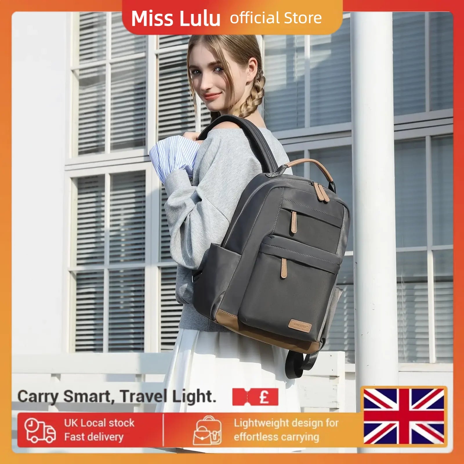 Miss Lulu Women's Anti-Theft Small Backpack - Lightweight Nylon Rucksack for Travel & Daily Use