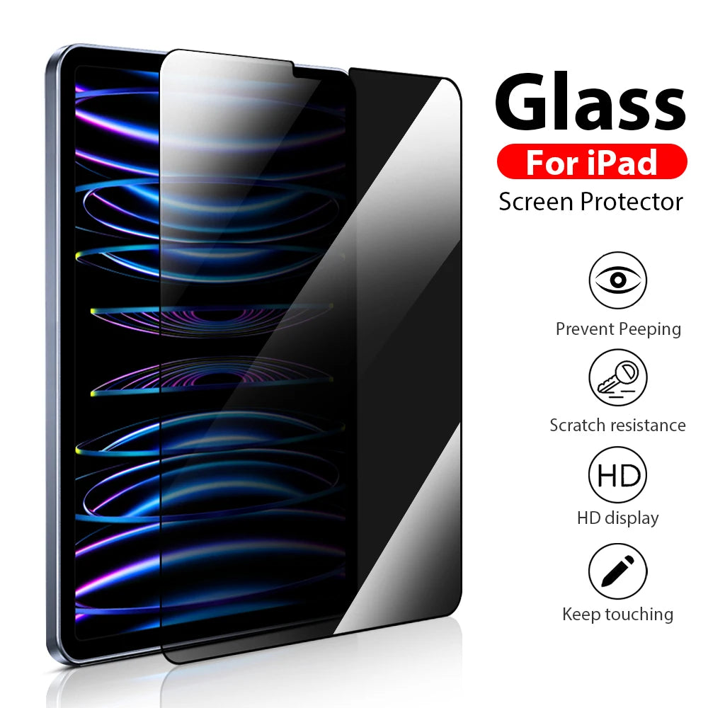 Privacy Glass Screen Protector for iPad Pro 12.9, 11 (6th), 12, 9 (9th), 10th Gen, 10.9: Protect Your Privacy with Anti-Peeping Film for iPad Air (5, 4, 3), Mini 6, 10.2