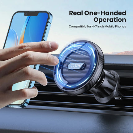 TOPK MagSafe Car Mount Magnetic Air Vent Holder Metal Hook One Hand Operation Stand