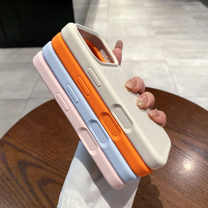 OKEYWOW iPhone 17/17 Pro/17 Pro Max liquid silicone MagSafe case with large window, shockproof design, and smooth skin feel.