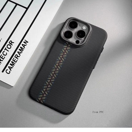 OKEYWOW iPhone 16/15/14 Pro Max carbon fiber magnetic MagSafe case with wireless charging compatibility and camera ring armor.