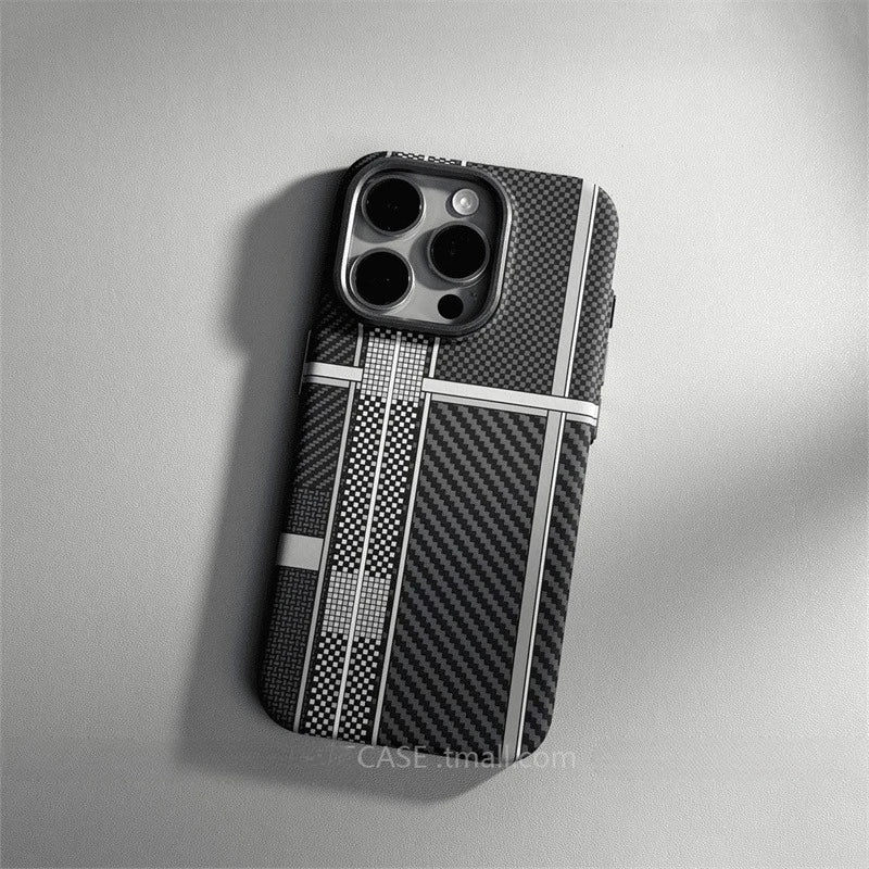 Relief Carbon Fiber MagSafe Case for iPhone 15 Pro Max 16 17 Pro Phone Cover Camera Metal Lens Protective Shell Hard PC Fundas