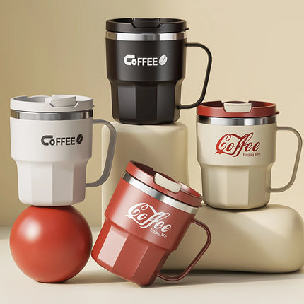 ThermoSip Stainless Steel Insulated Coffee Mug with Lid & Handle