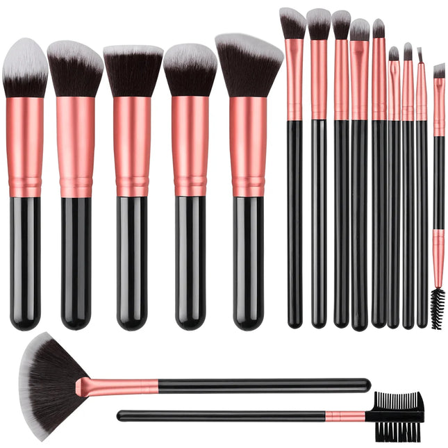 OKEYWOW makeup brush set with 14/16 soft, fluffy brushes for eyeshadow, foundation, blush, and powder application.
