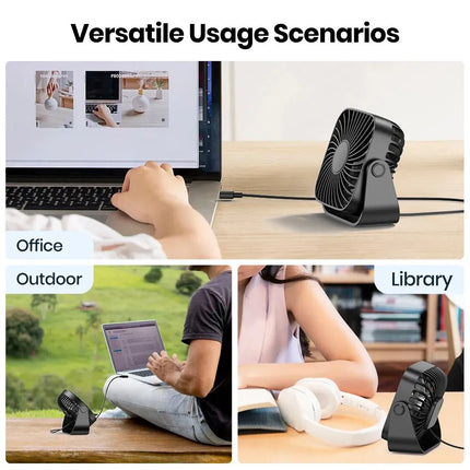 TOPK 4 Inch USB Portable Desk Fan 3 Speed Quiet Cooling Fan