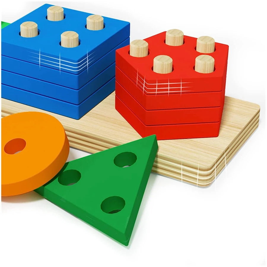 Montessori Wooden Sorting Stacking Puzzle Toy: Promoting Fine Motor Skills for Toddlers and Kids, Ideal for 1-Year-Olds