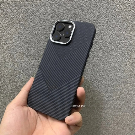 OKEYWOW iPhone Geometric Armor magnetic shockproof case for 17/16/15 Pro Max with carbon matte finish and camera frame protection