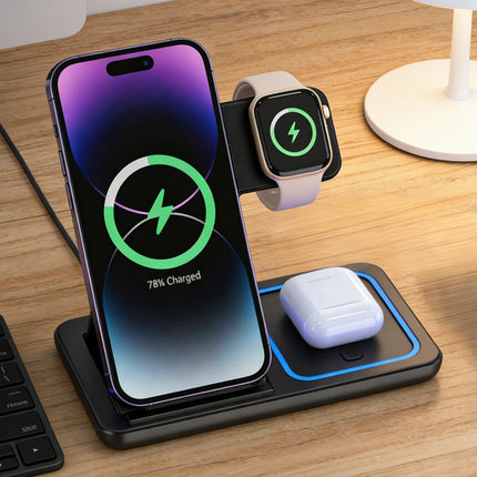 FoldMate 3in1 30W Wireless Charging Station for iPhone 17–12 Pro Max Watch AirPods Fast Dock