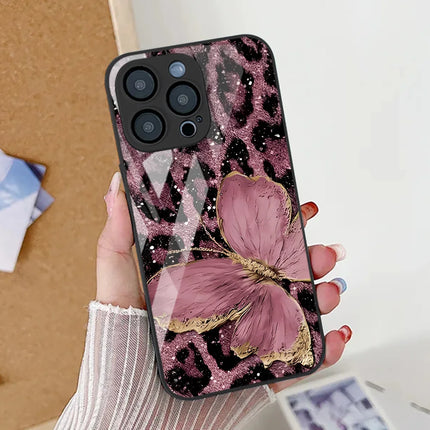 Okeywow iPhone butterfly silver case for models 11 to 17 with tempered glass shockproof cover and butterfly design.