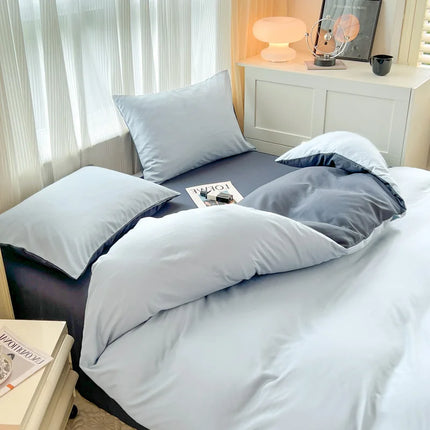 Okeywow solid color brushed fabric bedding set with duvet cover, pillowcases, bed sheets, available in single, queen, and king sizes