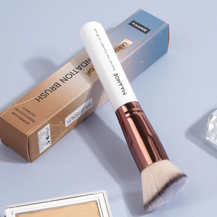 Velora Beauty 2pcs Kabuki Makeup Brush Set Flat Angled Foundation Powder Blush Soft Bristles