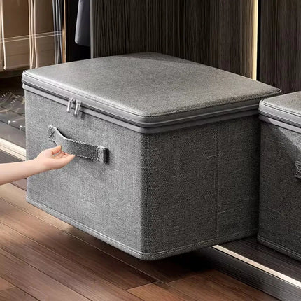 Large capacity OKEYWOW clothes storage box with zipper, foldable wardrobe organizer bag for clothing storage, shown in the image.