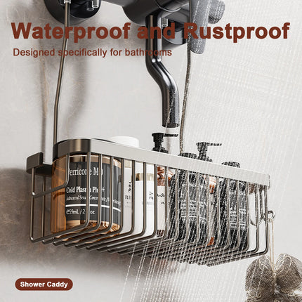 No Drill Shower Rack Bathroom Storage Basket Wall Mount Organizer for Bath Products