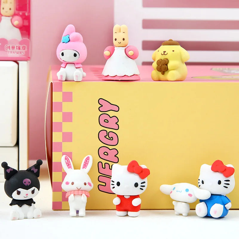 Sanrio Hello Kitty Pencil Eraser Set: Kuromi, Cinnamoroll, Melody - Student Stationery Erasers in 4/8/64Pcs Cartoon Anime Figure Toy Gift