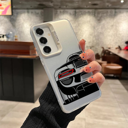 Samsung A series sport car-shaped shockproof TPU phone case by OKEYWOW, featuring a sleek laser design and durable protection.
