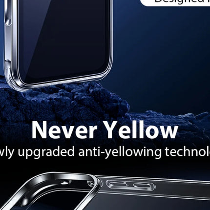 OKEYWOW iPhone 17/17 Pro/Pro Max clear shockproof bumper case with anti-yellowing protection, showcasing the transparent design and durability.