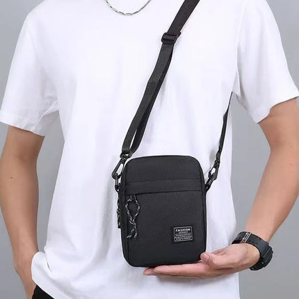 Men’s nylon shoulder bag by OKEYWOW featuring a single strap, crossbody design, and daily use style in black.