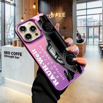 OKEYWOW iPhone sports car case in laser PC and TPU with shockproof design for iPhone 12 to 17 Pro Max XR XS in black