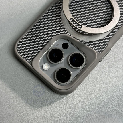 Soft Rubber MagSafe Case for iPhone 16/15/14/13/12 Pro Max Carbon Fiber Metal Bracket Cover