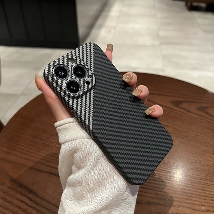 OKEYWOW iPhone carbon fiber case, ultra-thin hard back cover with camera protection for iPhone 11 to 17 Pro Max models.
