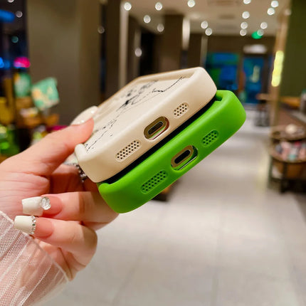Silicone matte shockproof iPhone case with airplane route design for iPhone 12-16, by OKEYWOW, showing front and back views.