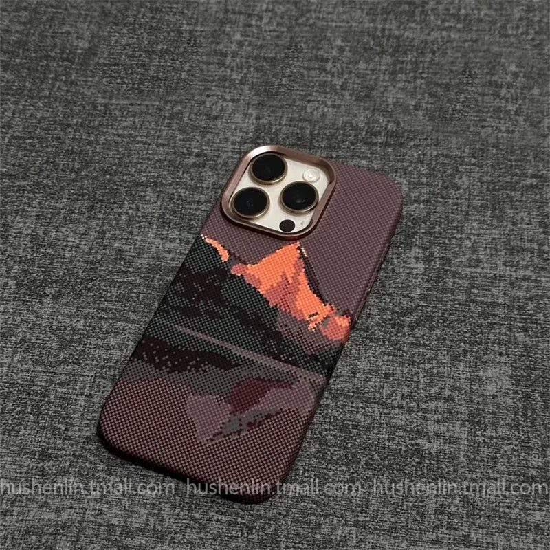 2026 New Mountain Relief Carbon Case for iPhone 16 15 Pro Max MagSafe Back Cover Hard PC Buttons Frame Protective Phone Shell