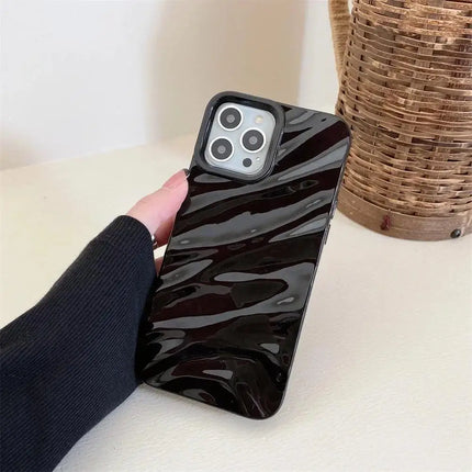 Glossy 3D wave plating iPhone case by OKEYWOW for models 7 to 13 Pro Max, soft shockproof cover with colorful design.
