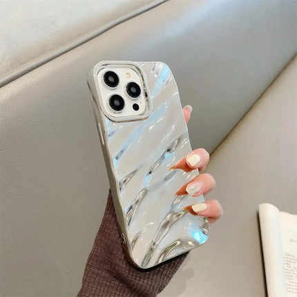 Glossy soft shockproof iPhone case with 3D wave plating design for various iPhone models, made by OKEYWOW.