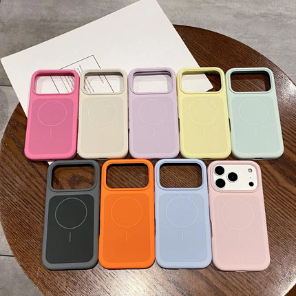 OKEYWOW iPhone 17/17 Pro/Pro Max Liquid Silicone MagSafe case with large window, shockproof skin, and smooth cover finish.