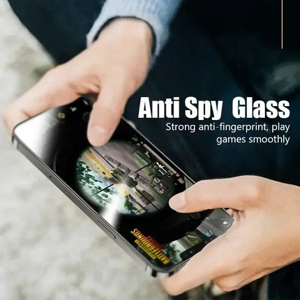 OkeyWOW privacy screen protector for iPhone 15/14/13/12/11 Pro Max, anti-spy glass shield on a smartphone screen. iPhone 15/14/13/12/11 Pro Max Privacy Screen Protector Anti Spy Glass XR/XS/X/SE 2020/2022  1-2pcs-anti-spy-glass-privacy-screen-protector-for-iphone-15-14-13-12-11-pro-max-mini-x-xs-xr-7-8-6-plus-secure-your-privacy-compatible-with-iphone-se-2020-and-2022