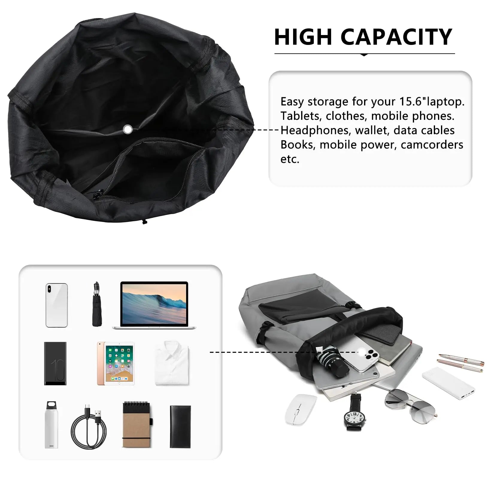 Kono Anti-Theft Laptop Backpack - 15.6" Water-Resistant Work Bag for Men & Women, Business Travel & School Daypack