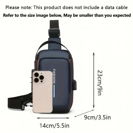 Men's Oxford fabric sling bag by OKEYWOW, motorcycle-style crossbody chest bag with zip closure and phone pocket for daily commuting.