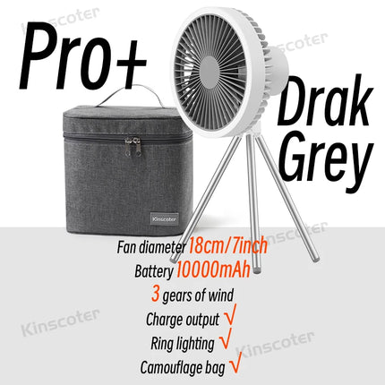 All-in-One Camping Air Fan with Power Bank & LED Light – Portable Rechargeable Circulator (10000mAh/4000mAh)
