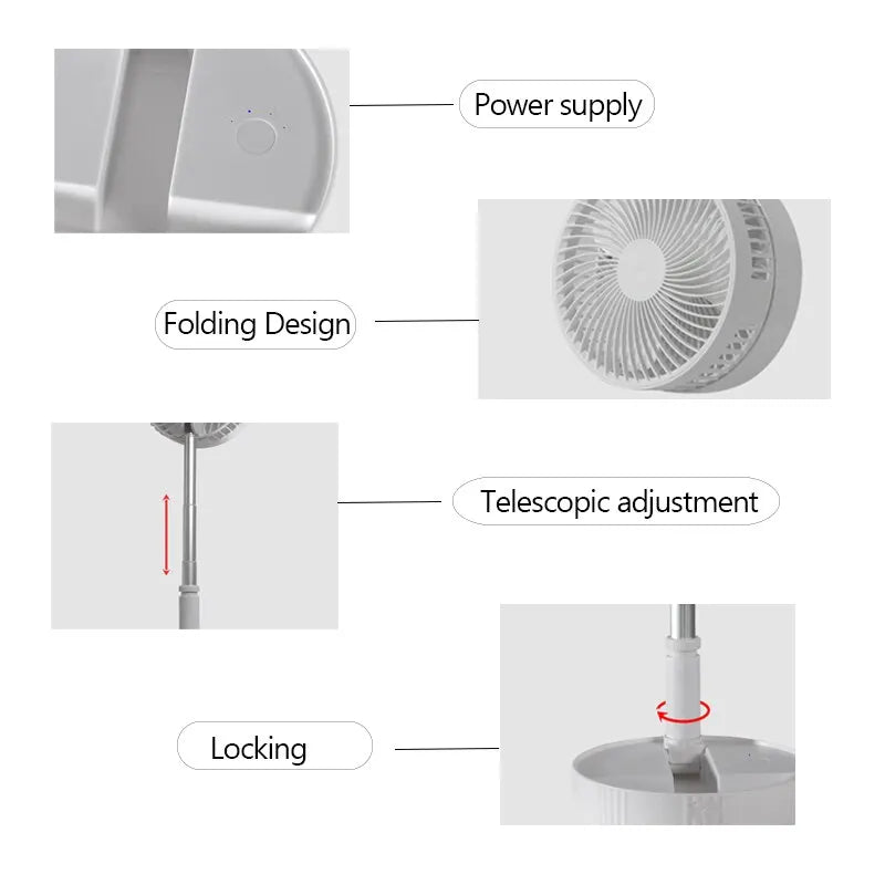 7200mah Portable Fan Rechargeable Mini Folding Telescopic Floor Low Noise Summer Fan Cooling For Household Bedroom