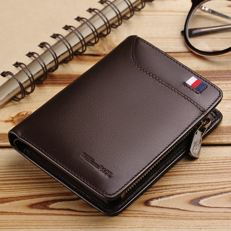 Genuine leather Wallet men's wallet business card holder business men's short Wallet Zipper Leather Wallet