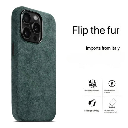 MilanoLux Fur Flip MagSafe Case for iPhone 17/16/15 Pro Max Suede Leather Luxury Cover