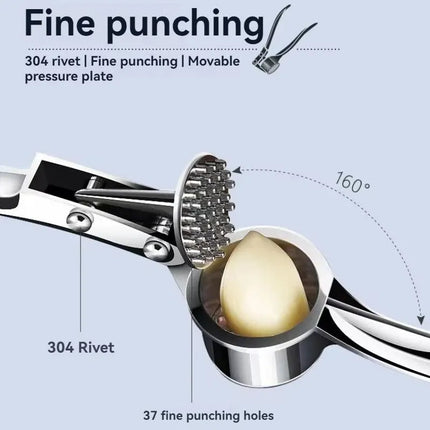 SteelGrip Garlic Press Zinc Alloy Stainless Steel Manual Anti Skid Multifunction Kitchen Crusher Tool